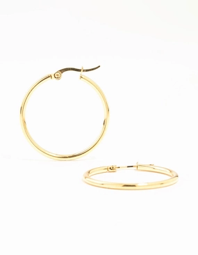 Dynamic Detail Handcrafted Accessories Waterproof Gold Plated Stainless Steel Fine Hoop Earrings