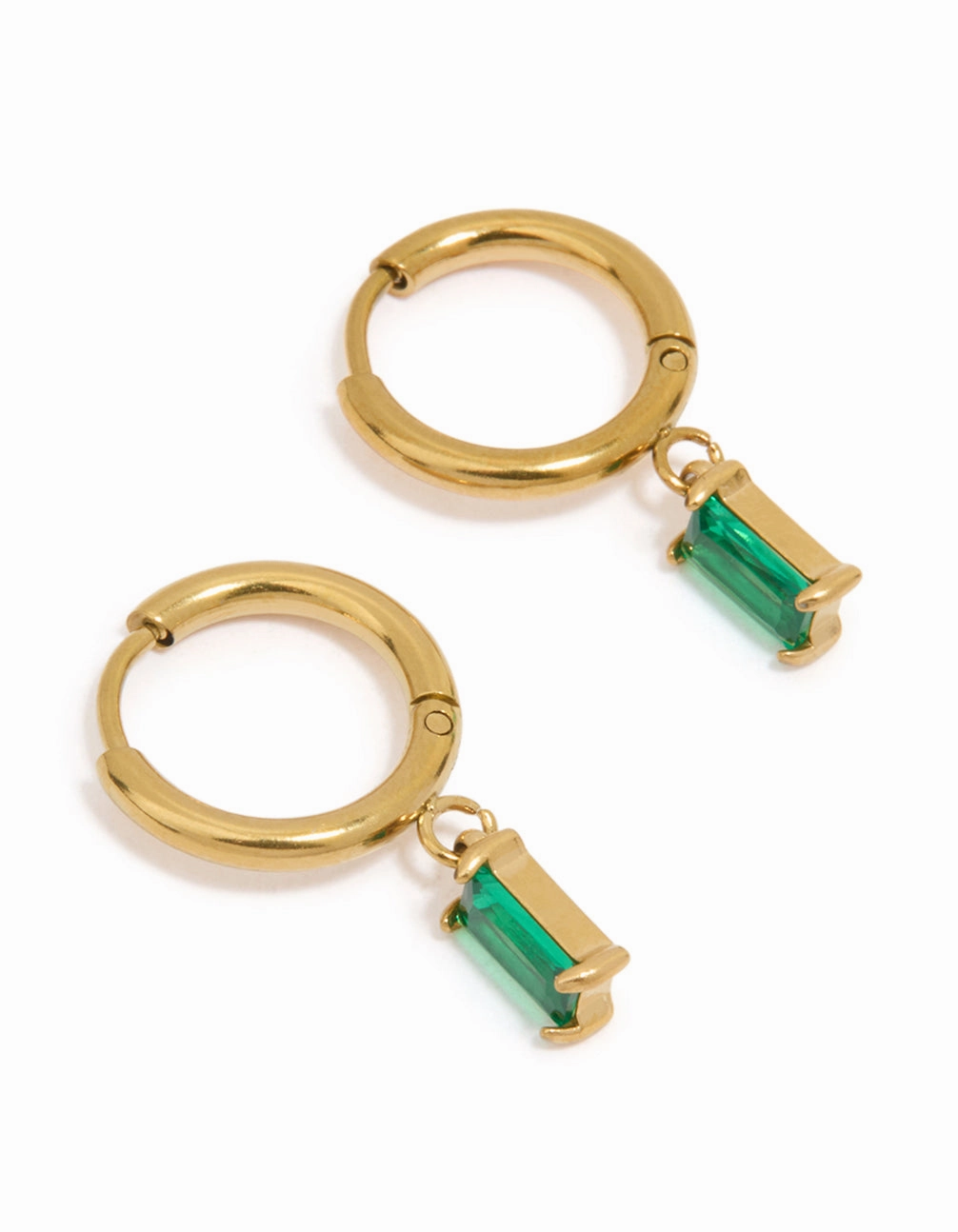 Waterproof Gold Plated Stainless Steel Green Baguette Huggie Earrings youth appeal Romantic Gift