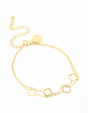 Waterproof Gold Plated Stainless Steel Hollow Flower Layered Bracelet Shaped Precision