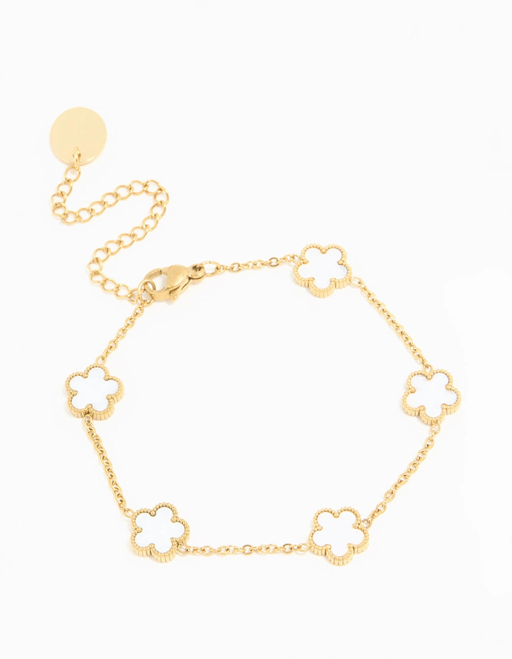 Waterproof Gold Plated Stainless Steel Ivory Inlay Flower Petals Charm Bracelet Star Detail
