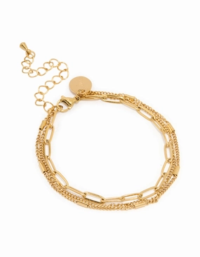 Waterproof Gold Plated Stainless Steel Layered Chain Bracelet Chic Look Sleek Shape