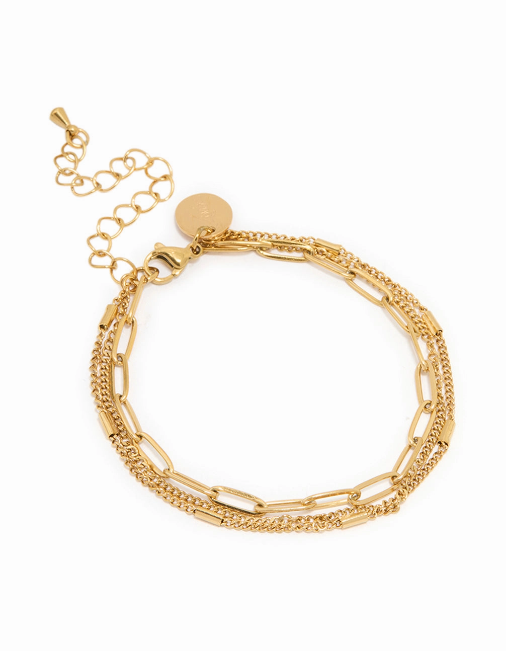 Waterproof Gold Plated Stainless Steel Layered Chain Bracelet Chic Look Sleek Shape