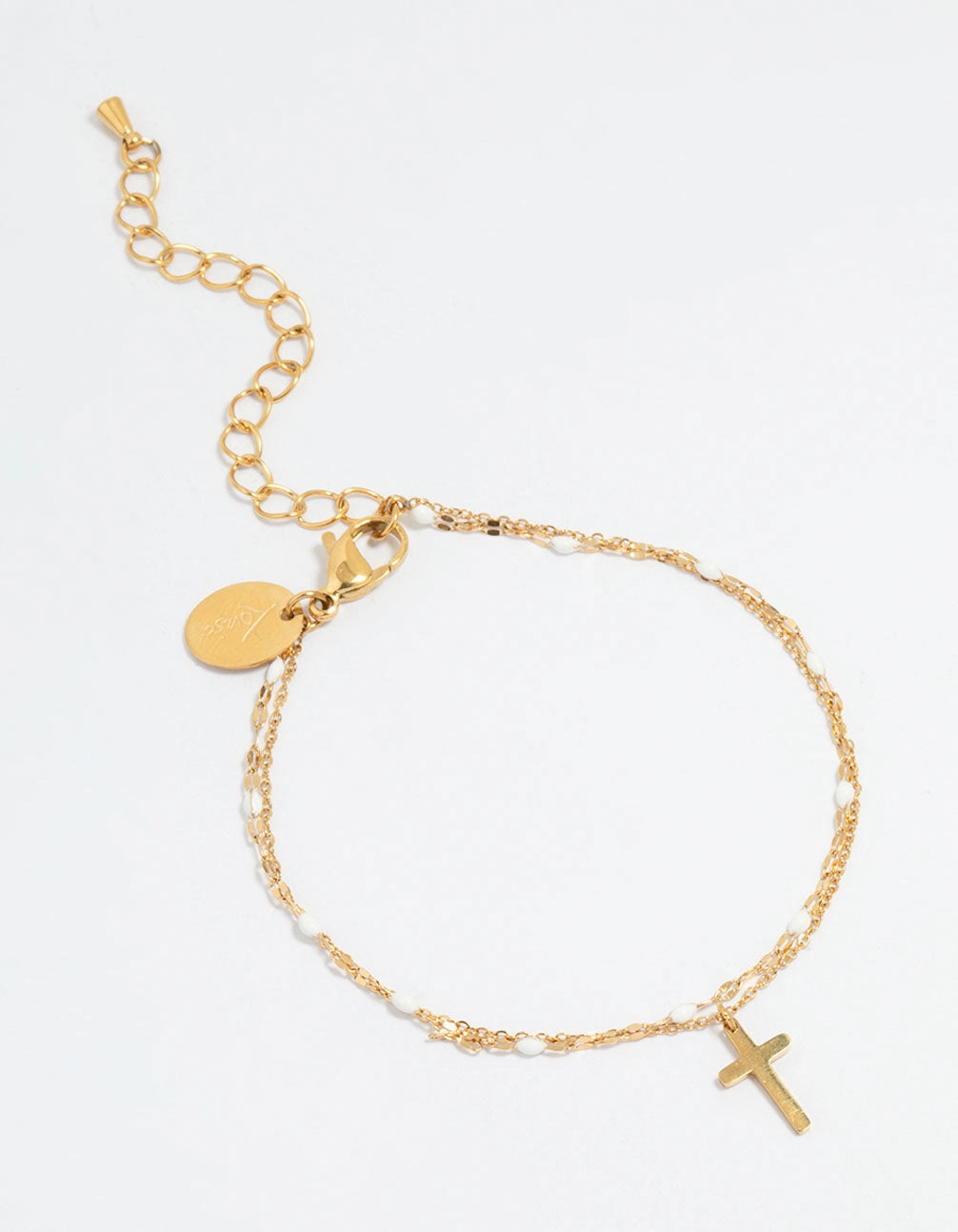 Waterproof Gold Plated Stainless Steel Layered Cross Bracelet Handcrafted Design Shine