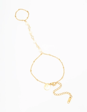 Waterproof Gold Plated Stainless Steel Pearl Hand Chain Shine Factor Glamour Accent