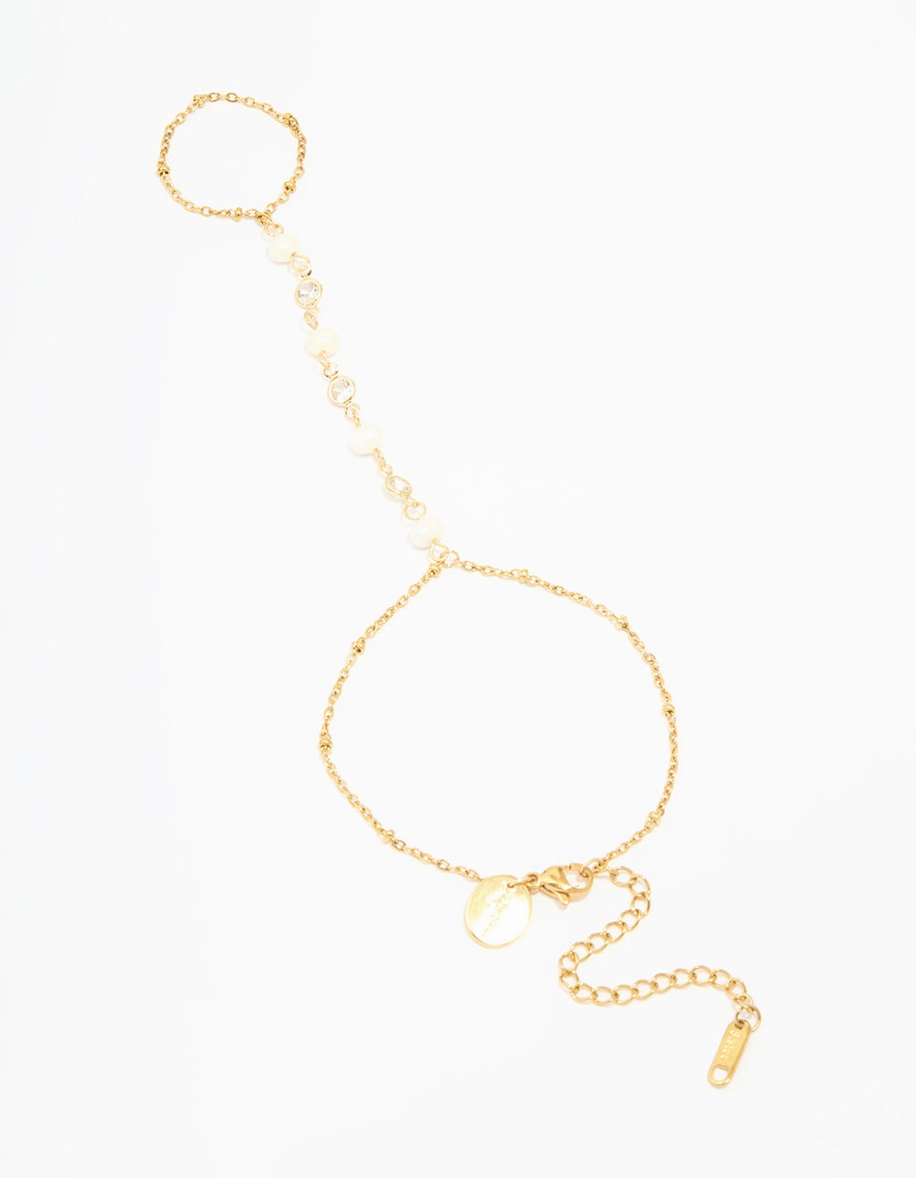 Waterproof Gold Plated Stainless Steel Pearl Hand Chain Shine Factor Glamour Accent