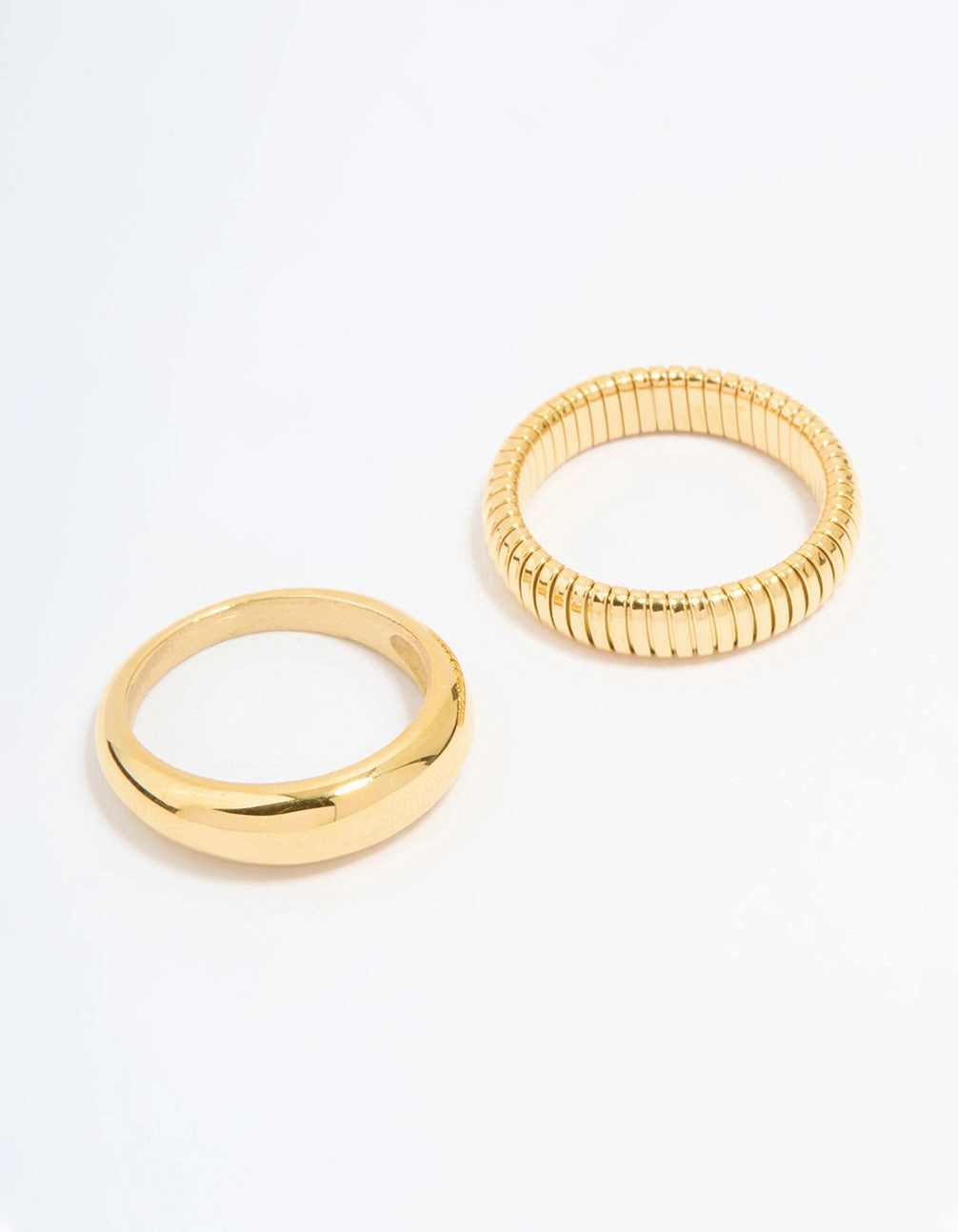 Soft Highlight Waterproof Gold Plated Stainless Steel Ridge & Smooth Rings 2-Pack