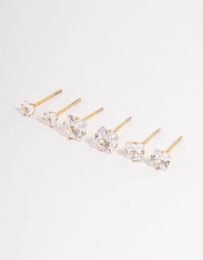 Waterproof Gold Plated Stainless Steel Square Earring Pack Dressy look