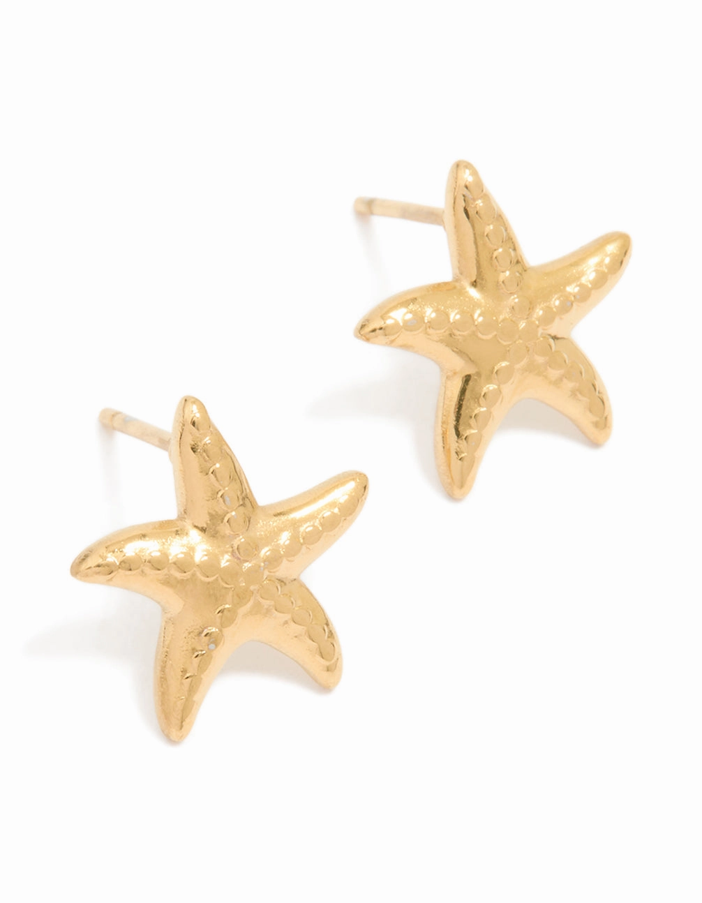 Waterproof Gold Plated Stainless Steel Textured Starfish Stud Earrings Starry Look