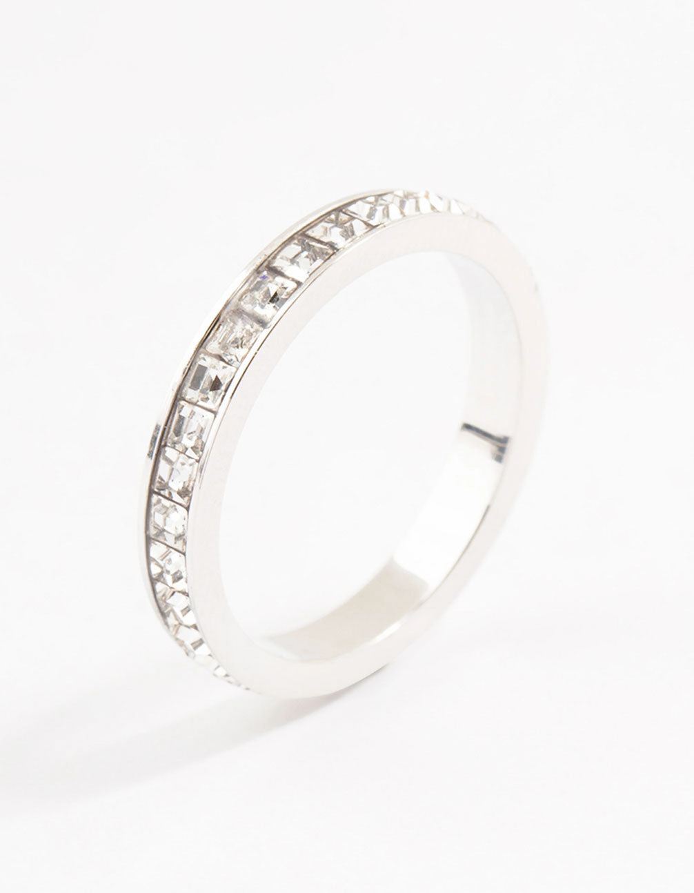 Waterproof Stainless Steel Cubic Zirconia Band Ring Minimal Charm