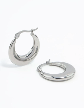 Flirty Accent Handcrafted Detail Waterproof Stainless Steel Flat Crescent Hoop Earrings