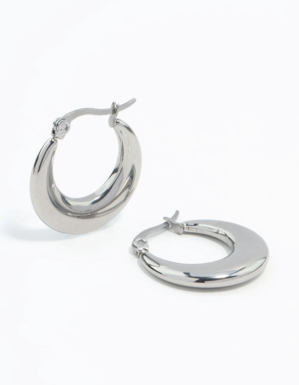 Flirty Accent Handcrafted Detail Waterproof Stainless Steel Flat Crescent Hoop Earrings