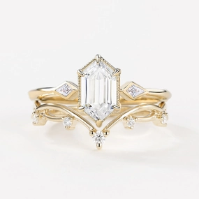 Symbolic Form 1.0ct Hexagon Cut Lab Grown Diamond Engagement Ring Set 2pcs