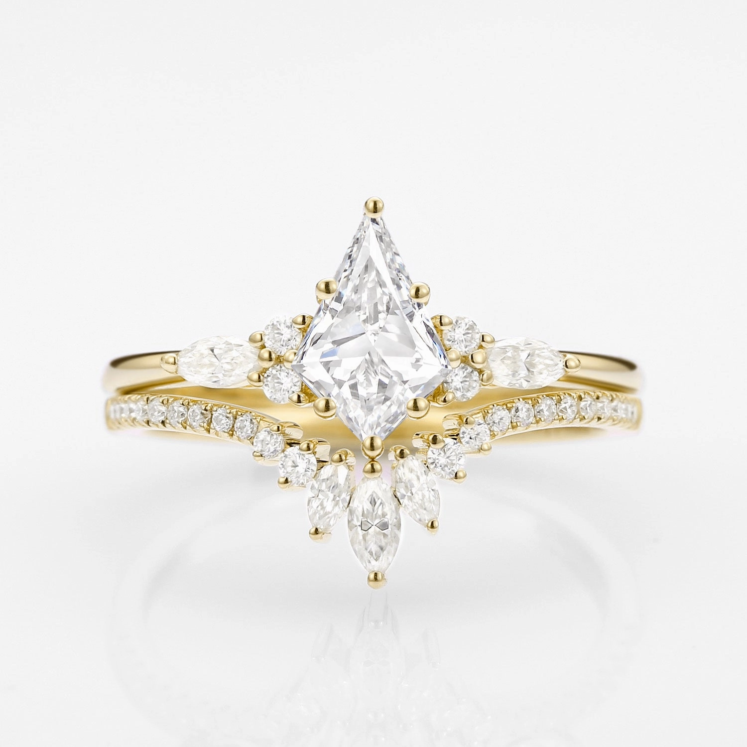 Unique Kite Cut Lab Grown Diamond Ring Set 2pcs - Rebecca Superior Accessory Elegant Addition