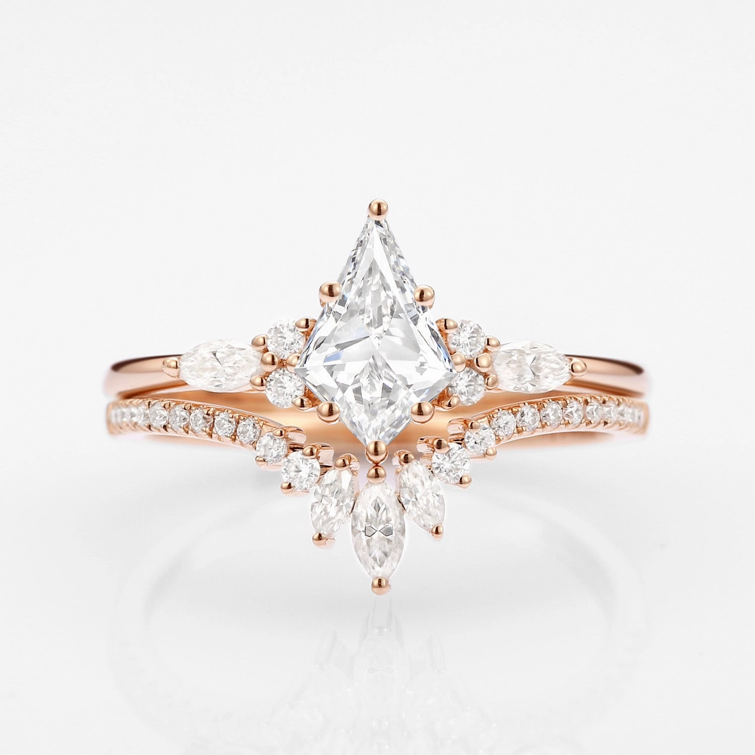 Digital Component Unique Kite Cut Lab Grown Diamond Ring Set 2pcs - Rebecca