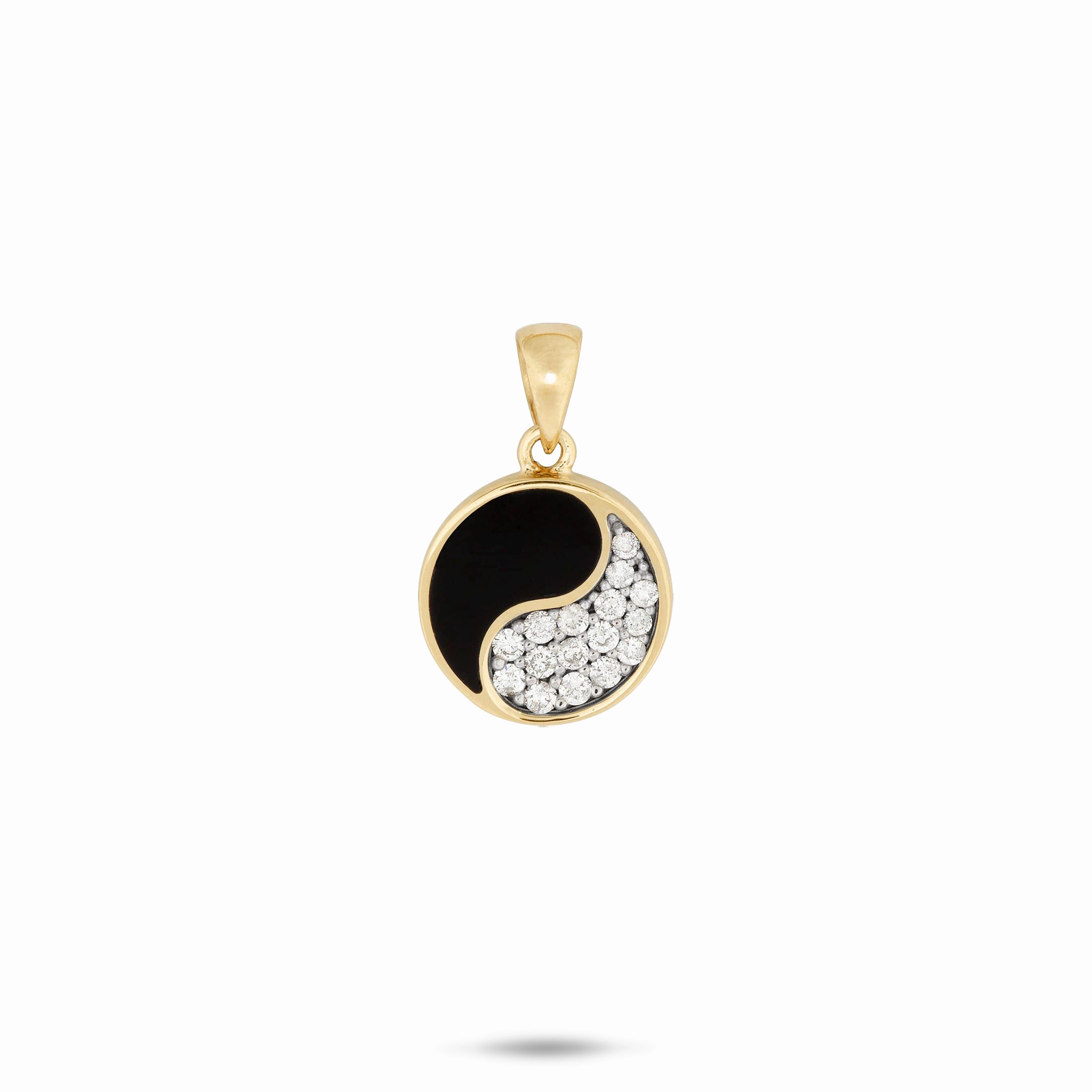 Yin Yang Black Coral Pendant in Gold with Diamonds - 12mm Sophisticated Design Shining Craft