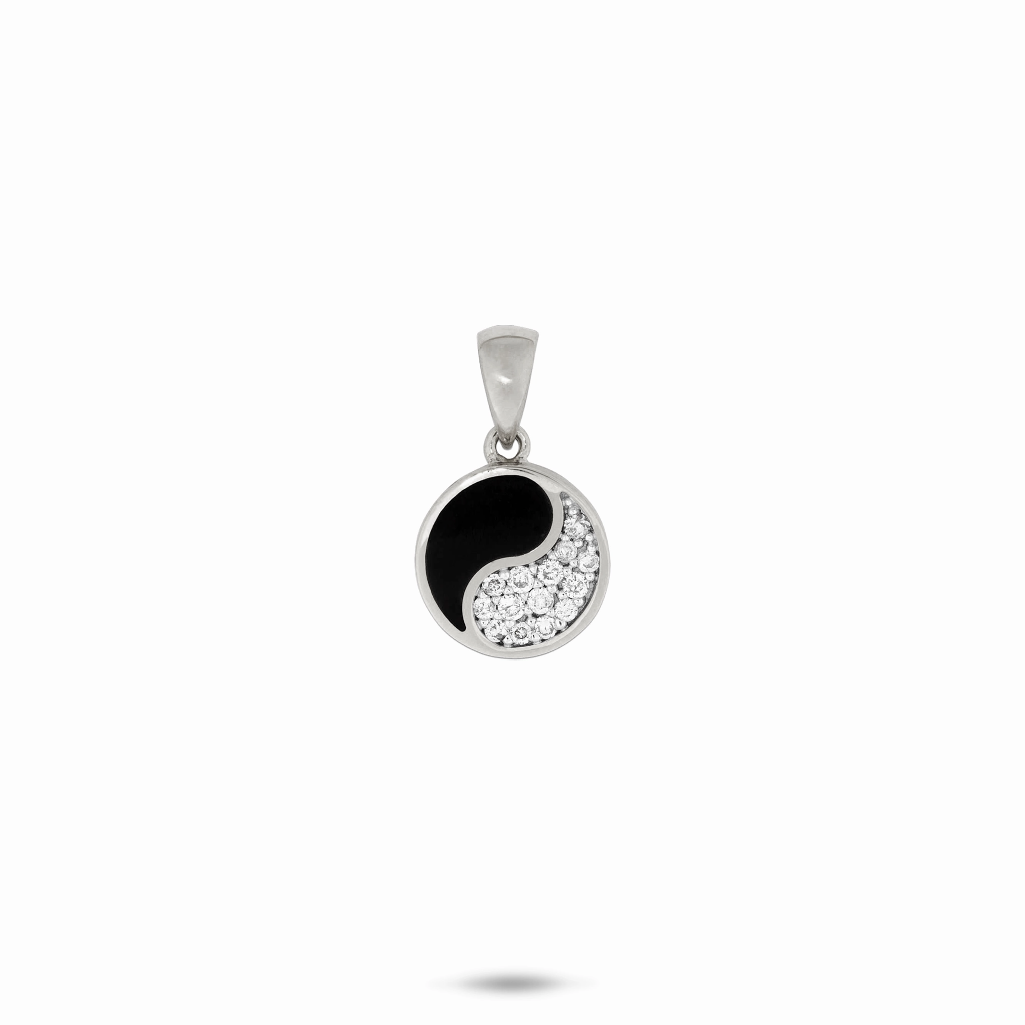 Graceful Charm Yin Yang Black Coral Pendant in White Gold with Diamonds - 10mm