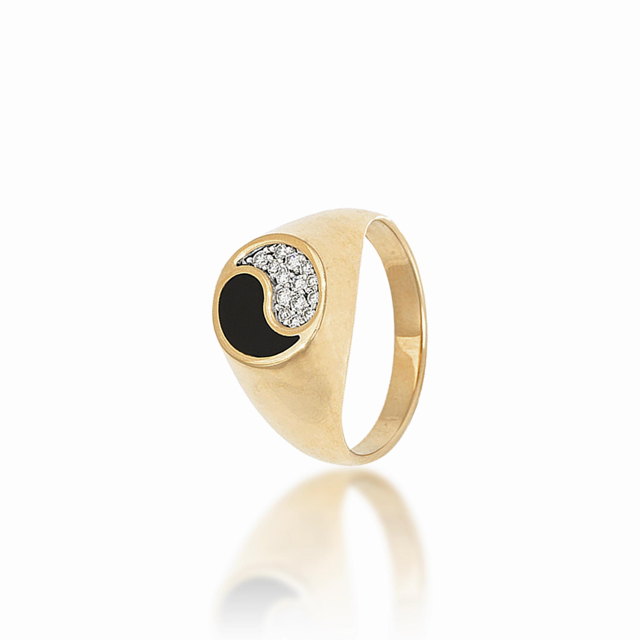 Vibrant Jewelry Shine Finish Trend Look Yin Yang Black Coral Ring in Gold with Diamonds - 10mm
