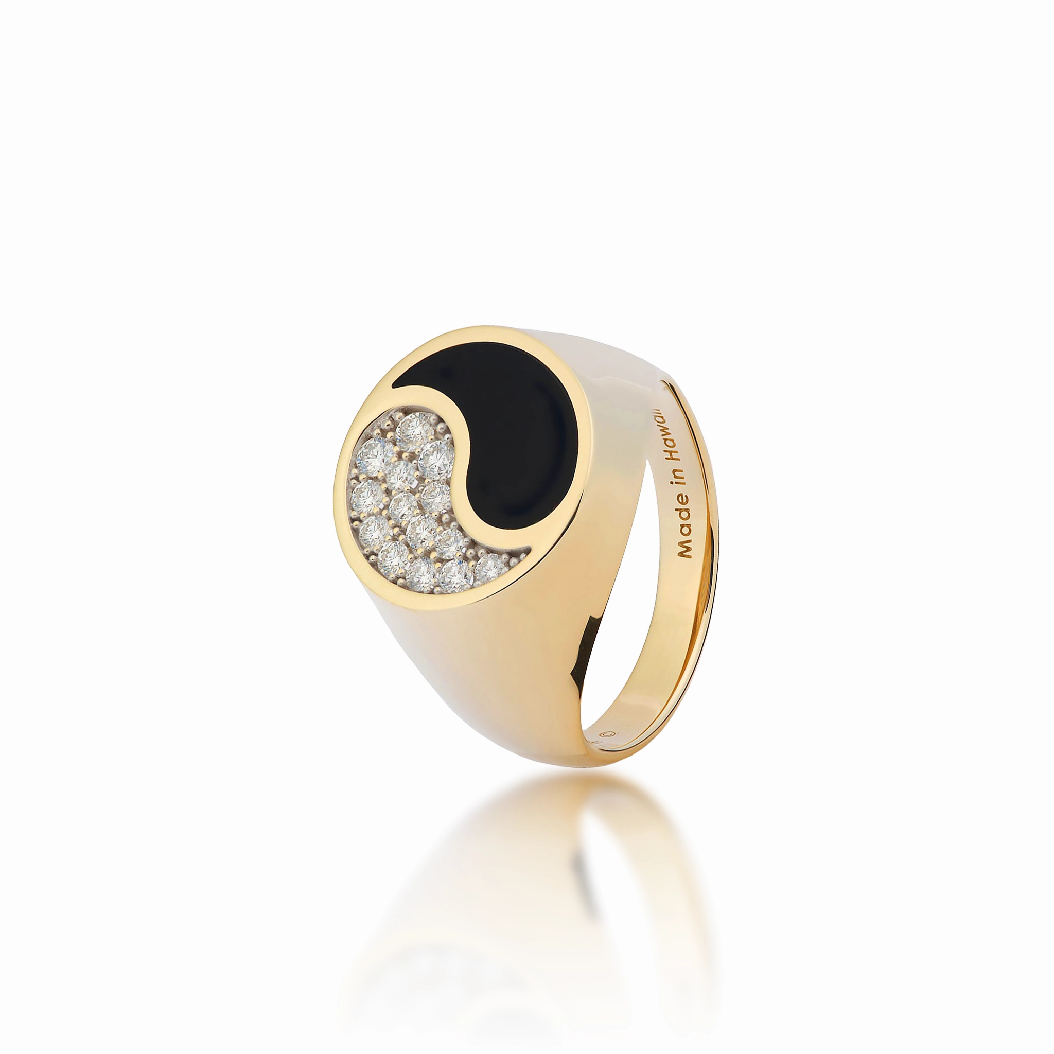 Charming Features Yin Yang Black Coral Ring in Gold with Diamonds - 17.5mm