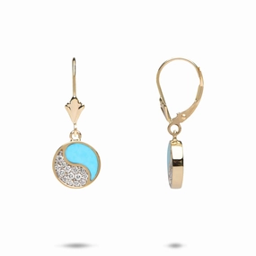 Golden Touch Fashionable Accent Yin Yang Turquoise Earrings in Gold with Diamonds - 10mm