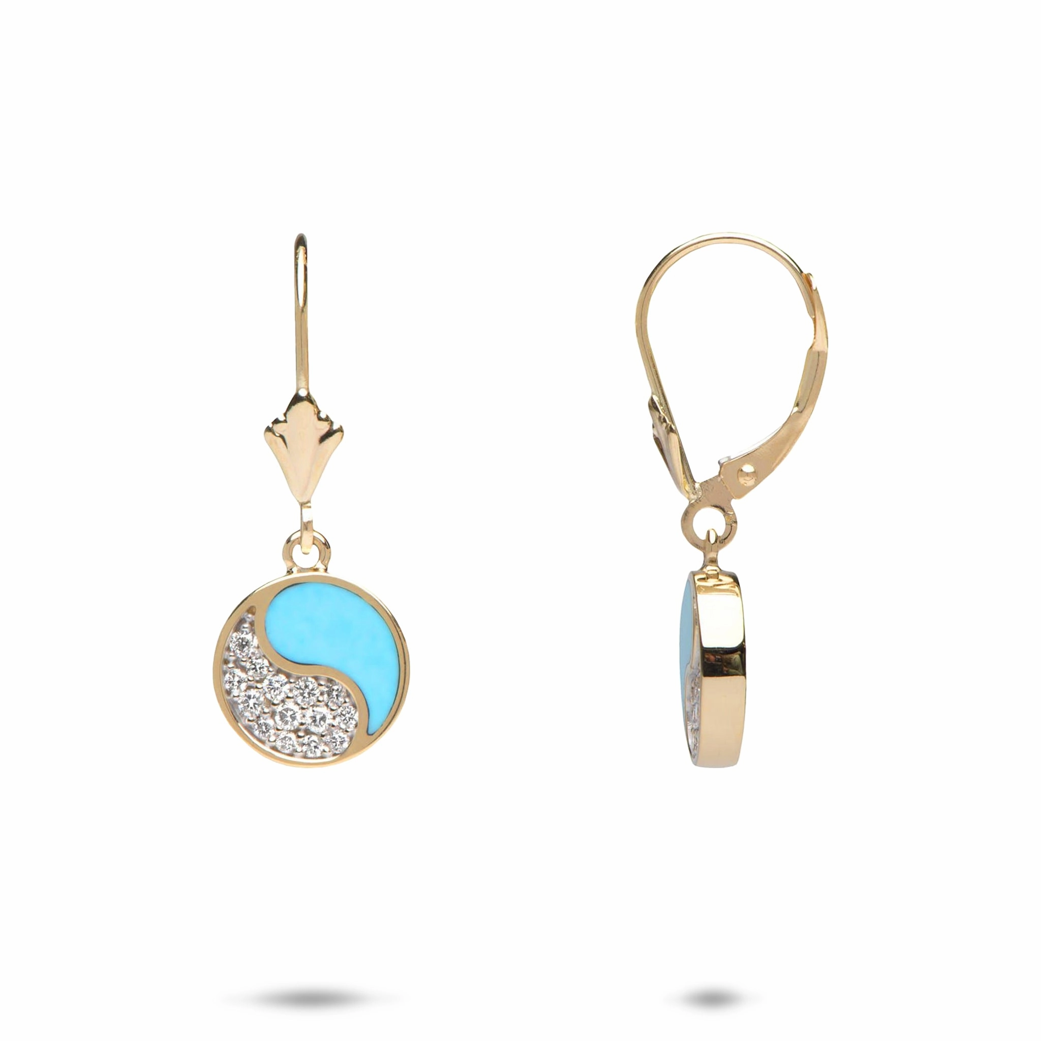 Golden Touch Fashionable Accent Yin Yang Turquoise Earrings in Gold with Diamonds - 10mm