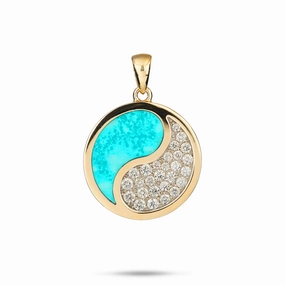 Detail Pop Brilliant Touch Yin Yang Turquoise Pendant in Gold with Diamonds - 22mm