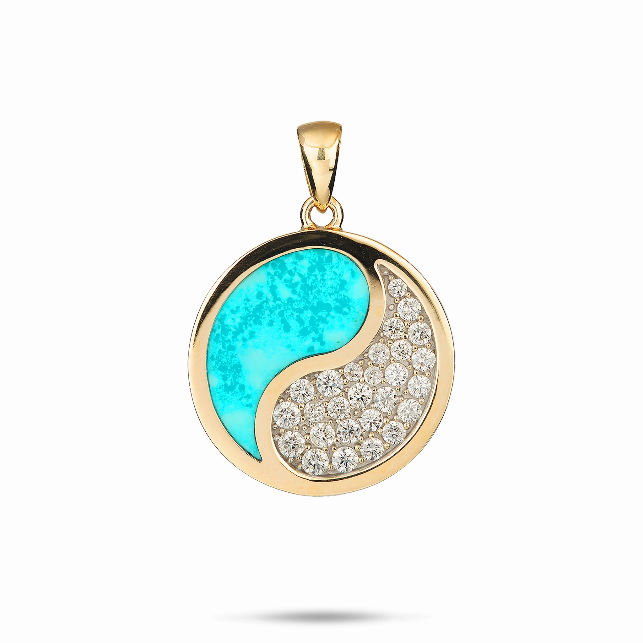 Yin Yang Turquoise Pendant in Gold with Diamonds - 22mm Moonlight Mood